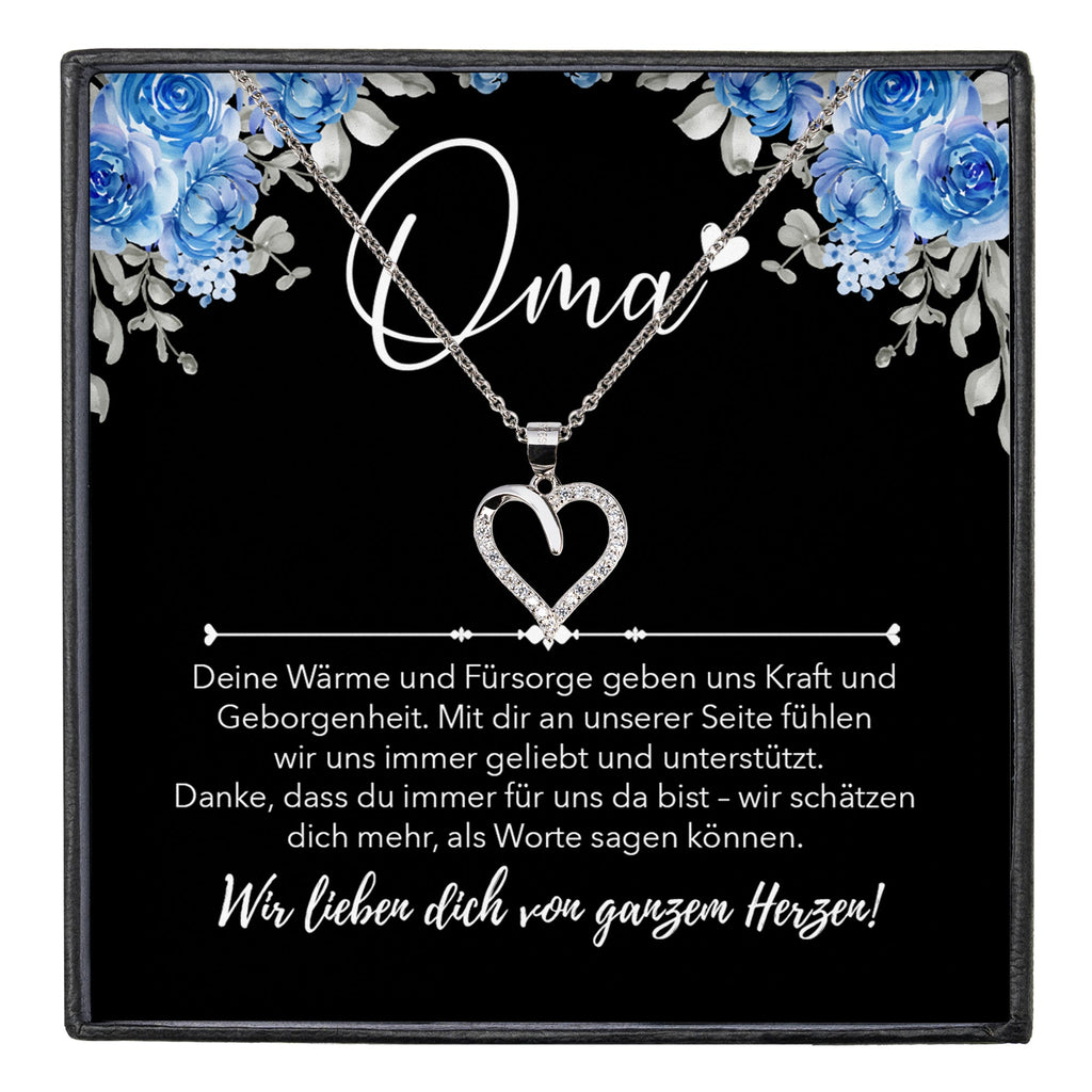 22Feels® Unsere Oma Geschenk Silber 925/000 Herz Halskette Karte Frauen Schmuck Damen Collier Grossmutter Weihnachten Geburtstag Muttertag Grosseltern-Schmuck mit Botschaftskarte - Herz21-22Feels