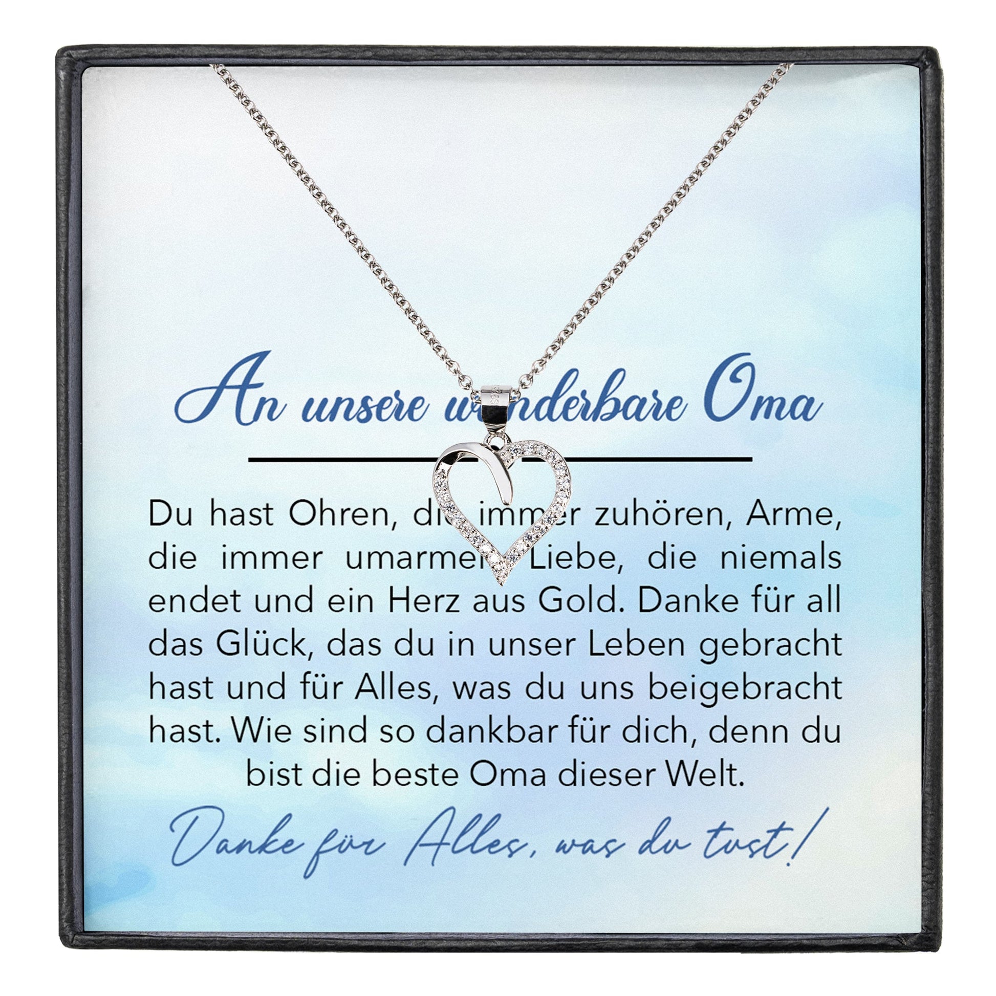 22Feels® Liebe Oma Geschenk Silber 925/000 Herz Halskette Karte Frauen Schmuck Damen Collier Grossmutter Weihnachten Geburtstag Muttertag Grosseltern-Schmuck mit Botschaftskarte - Herz21-22Feels