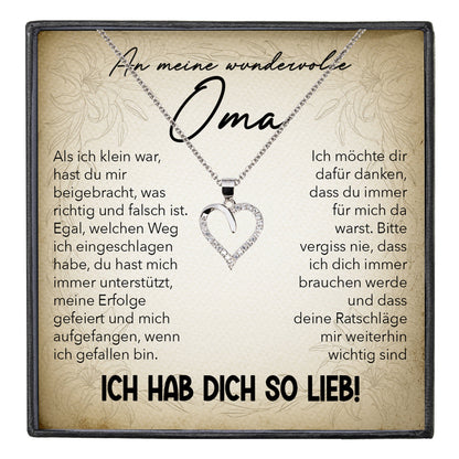 22Feels® Liebe Oma Geschenk Silber 925/000 Herz Halskette Karte Frauen Schmuck Damen Collier Grossmutter Weihnachten Geburtstag Muttertag Grosseltern-Schmuck mit Botschaftskarte - Herz21-22Feels