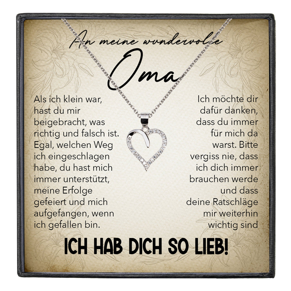 22Feels® Liebe Oma Geschenk Silber 925/000 Herz Halskette Karte Frauen Schmuck Damen Collier Grossmutter Weihnachten Geburtstag Muttertag Grosseltern-Schmuck mit Botschaftskarte - Herz21-22Feels