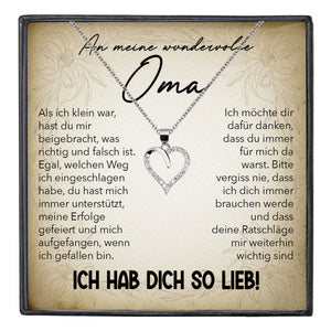 22Feels® Liebe Oma Geschenk Silber 925/000 Herz Halskette Karte Frauen Schmuck Damen Collier Grossmutter Weihnachten Geburtstag Muttertag Grosseltern-Schmuck mit Botschaftskarte - Herz21-22Feels