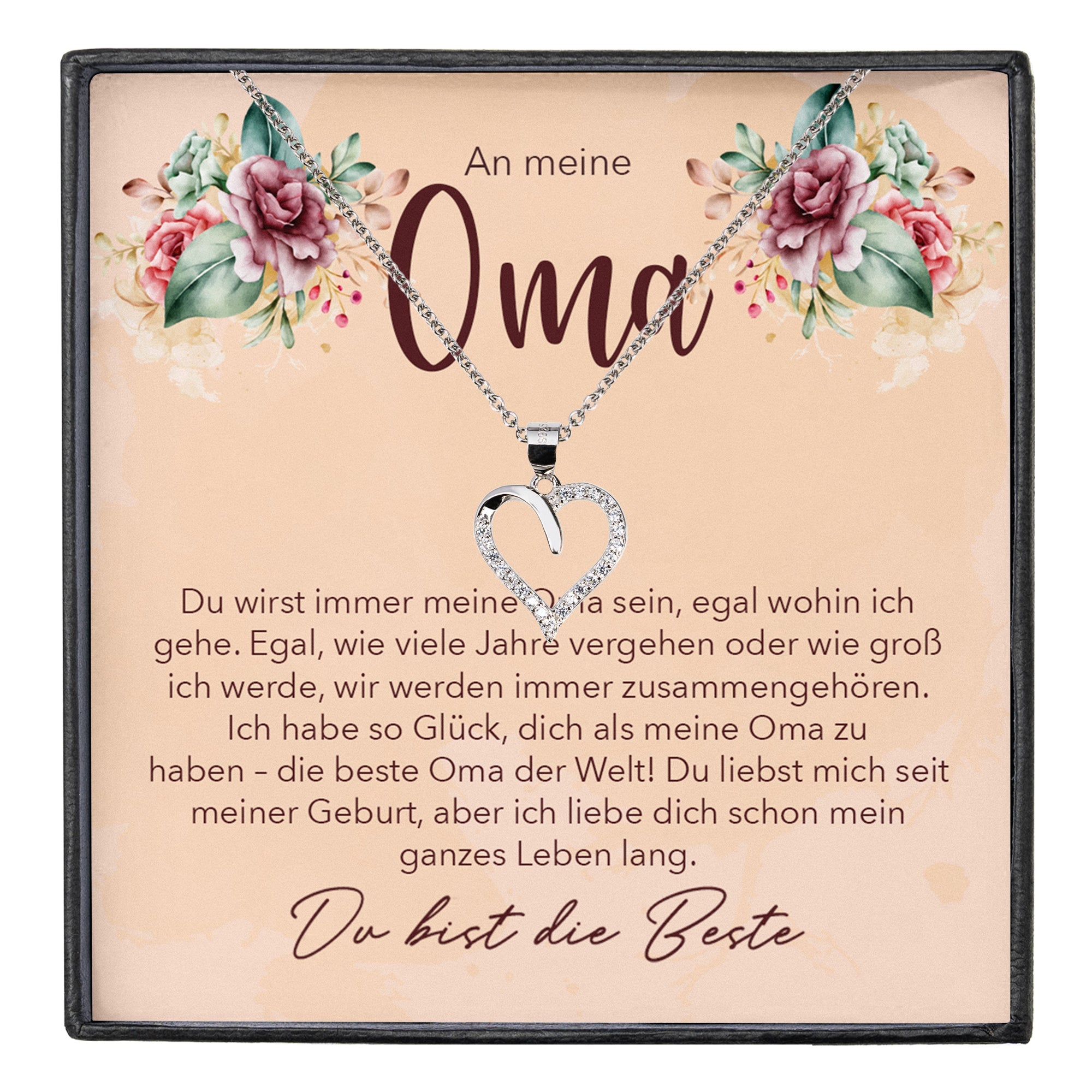 22Feels® Liebe Oma Geschenk Silber 925/000 Herz Halskette Karte Frauen Schmuck Damen Collier Grossmutter Weihnachten Geburtstag Muttertag Grosseltern-Schmuck mit Botschaftskarte - Herz21-22Feels