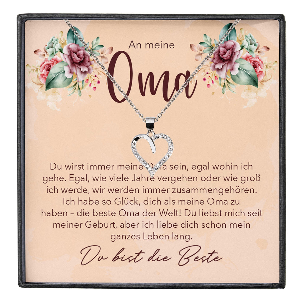 22Feels® Liebe Oma Geschenk Silber 925/000 Herz Halskette Karte Frauen Schmuck Damen Collier Grossmutter Weihnachten Geburtstag Muttertag Grosseltern-Schmuck mit Botschaftskarte - Herz21-22Feels