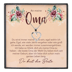 22Feels® Liebe Oma Geschenk Silber 925/000 Herz Halskette Karte Frauen Schmuck Damen Collier Grossmutter Weihnachten Geburtstag Muttertag Grosseltern-Schmuck mit Botschaftskarte - Herz21-22Feels