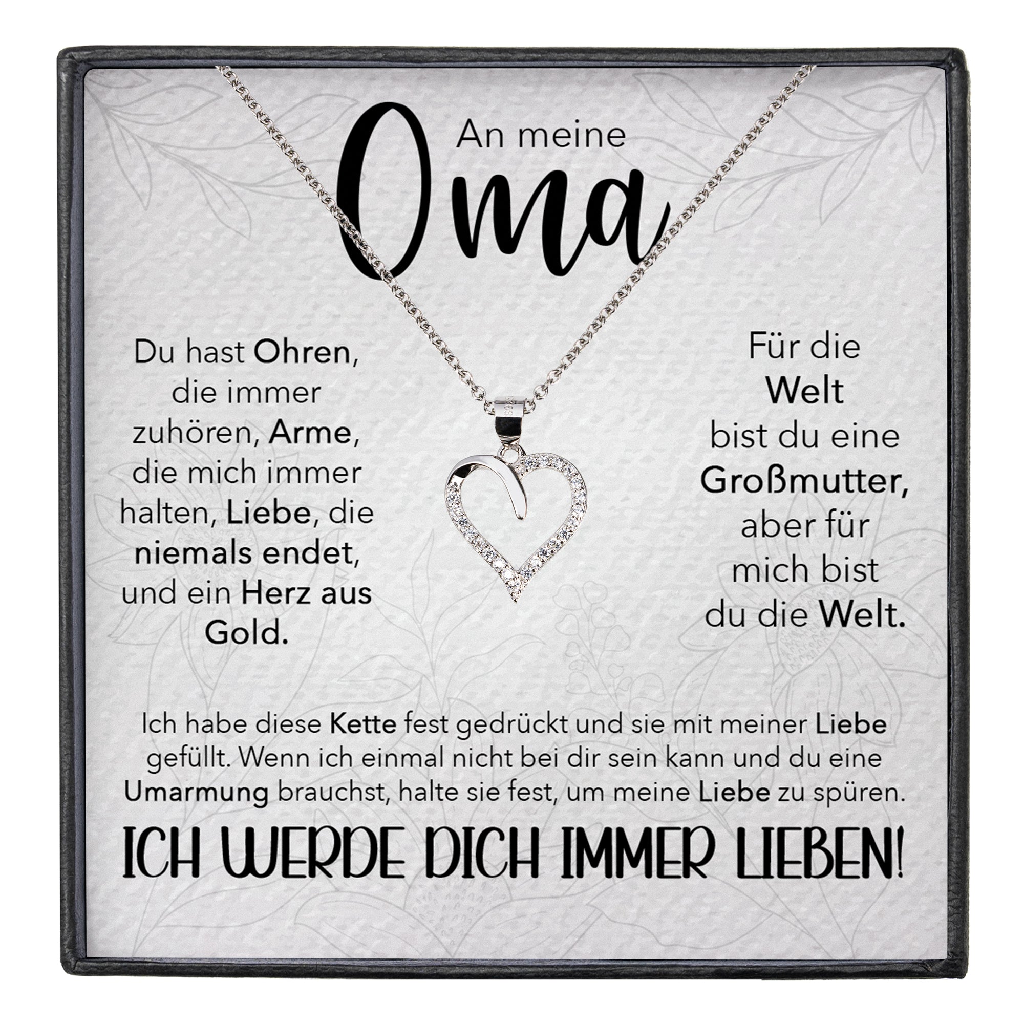 22Feels® Liebe Oma Geschenk Silber 925/000 Herz Halskette Karte Frauen Schmuck Damen Collier Grossmutter Weihnachten Geburtstag Muttertag Grosseltern-Schmuck mit Botschaftskarte - Herz21-22Feels