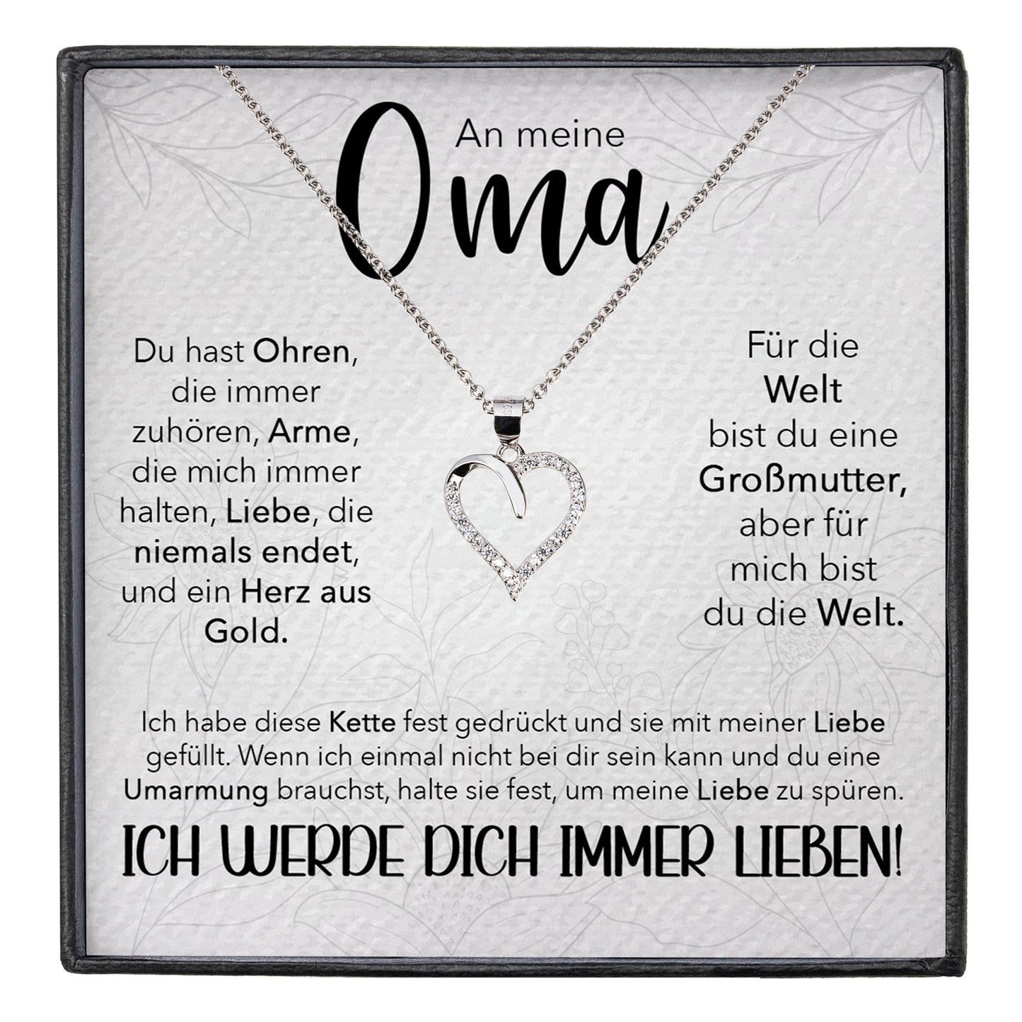 22Feels® Liebe Oma Geschenk Silber 925/000 Herz Halskette Karte Frauen Schmuck Damen Collier Grossmutter Weihnachten Geburtstag Muttertag Grosseltern-Schmuck mit Botschaftskarte - Herz21-22Feels