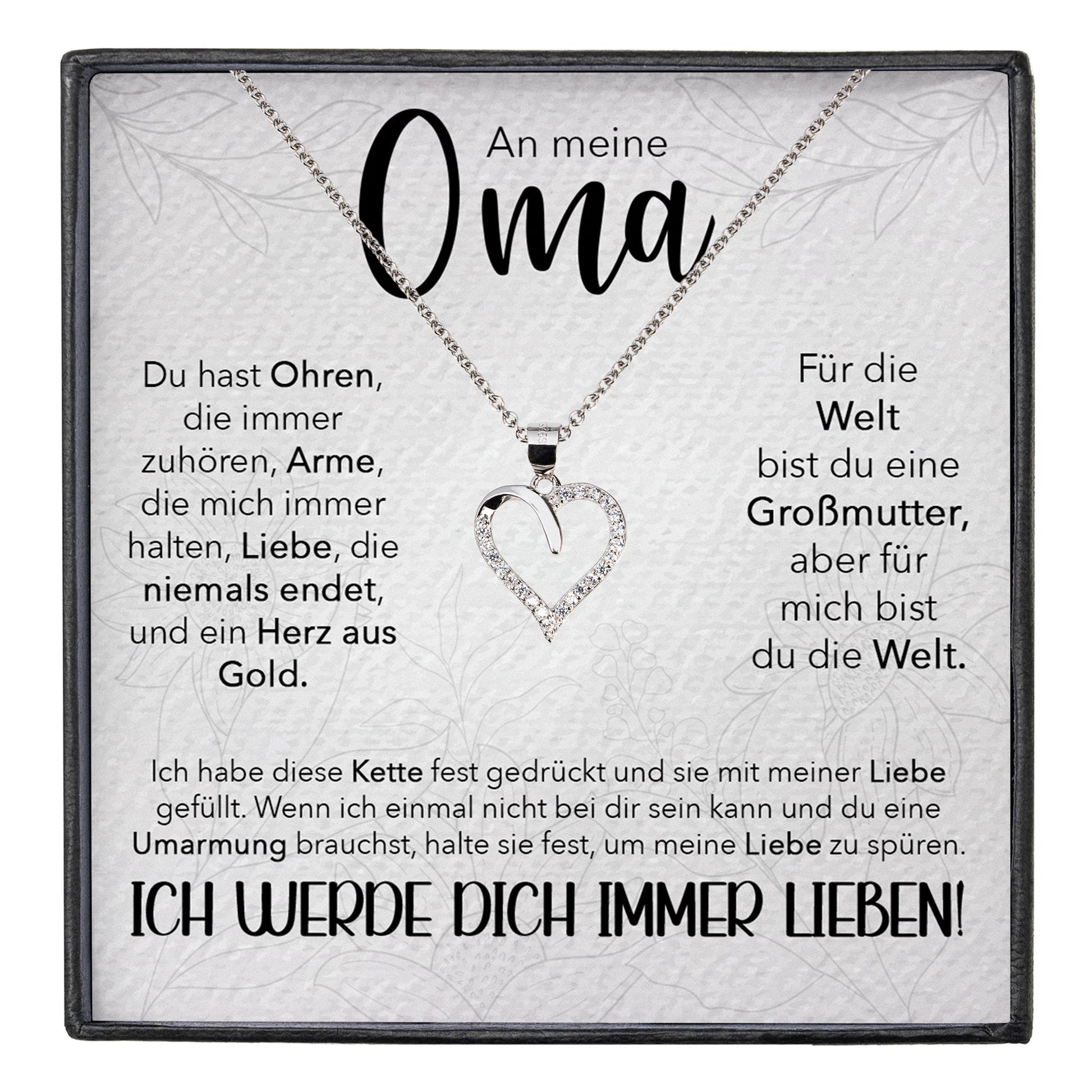 22Feels® Liebe Oma Geschenk Silber 925/000 Herz Halskette Karte Frauen Schmuck Damen Collier Grossmutter Weihnachten Geburtstag Muttertag Grosseltern-Schmuck mit Botschaftskarte - Herz21-22Feels