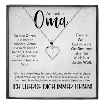22Feels® Liebe Oma Geschenk Silber 925/000 Herz Halskette Karte Frauen Schmuck Damen Collier Grossmutter Weihnachten Geburtstag Muttertag Grosseltern-Schmuck mit Botschaftskarte - Herz21-22Feels
