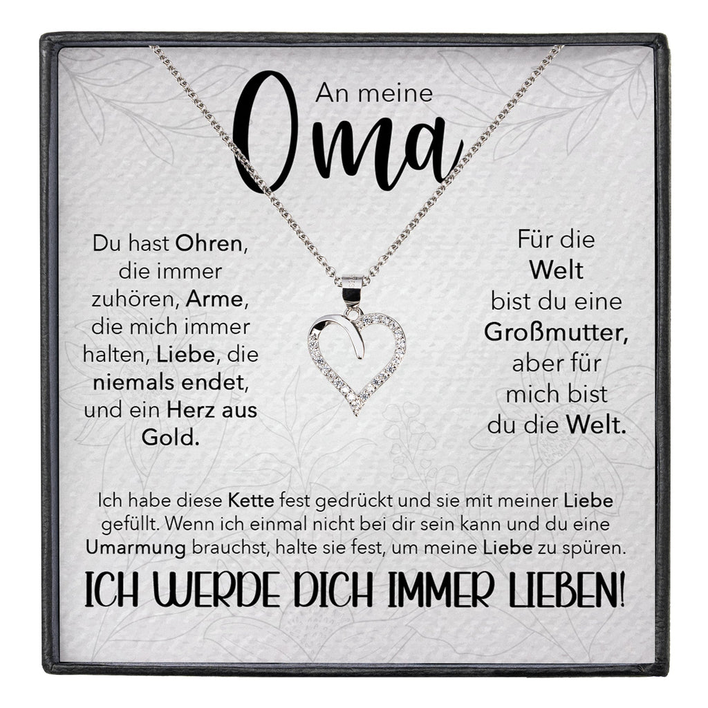 22Feels® Liebe Oma Geschenk Silber 925/000 Herz Halskette Karte Frauen Schmuck Damen Collier Grossmutter Weihnachten Geburtstag Muttertag Grosseltern-Schmuck mit Botschaftskarte - Herz21-22Feels