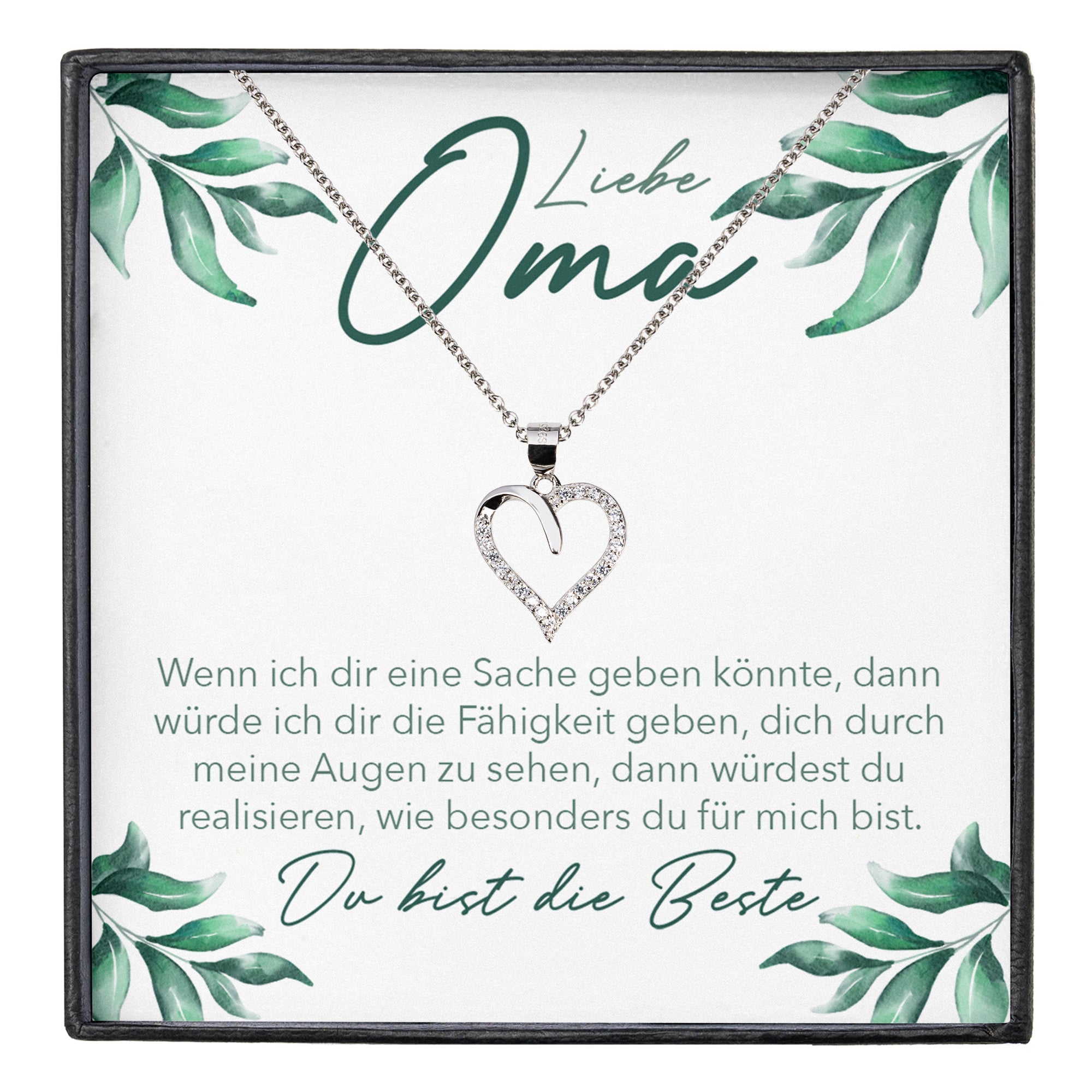 22Feels® Liebe Oma Geschenk Silber 925/000 Herz Halskette Karte Frauen Schmuck Damen Collier Grossmutter Weihnachten Geburtstag Muttertag Grosseltern-Schmuck mit Botschaftskarte - Herz21-22Feels