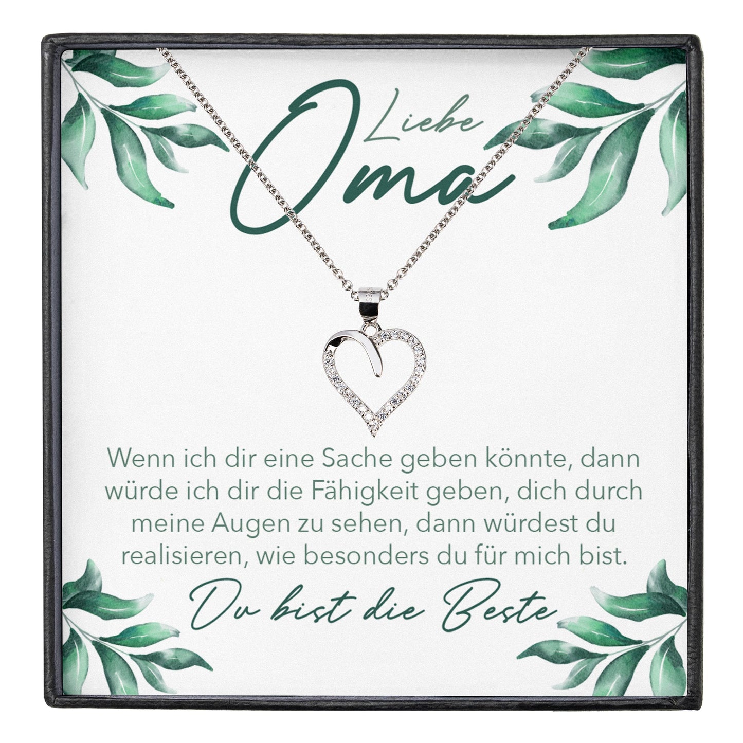 22Feels® Liebe Oma Geschenk Silber 925/000 Herz Halskette Karte Frauen Schmuck Damen Collier Grossmutter Weihnachten Geburtstag Muttertag Grosseltern-Schmuck mit Botschaftskarte - Herz21-22Feels
