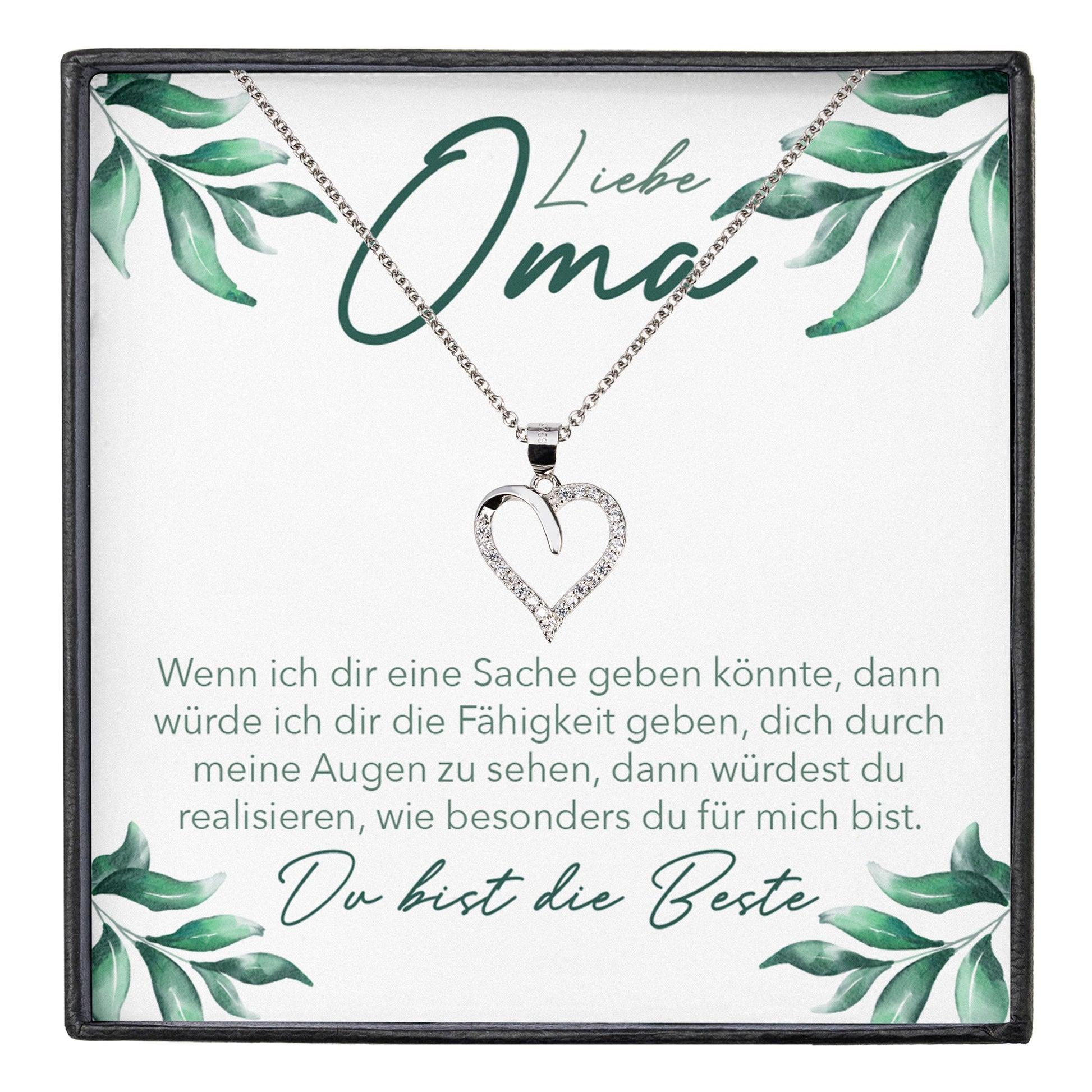 22Feels® Liebe Oma Geschenk Silber 925/000 Herz Halskette Karte Frauen Schmuck Damen Collier Grossmutter Weihnachten Geburtstag Muttertag Grosseltern-Schmuck mit Botschaftskarte - Herz21-22Feels