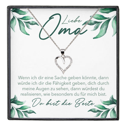22Feels® Liebe Oma Geschenk Silber 925/000 Herz Halskette Karte Frauen Schmuck Damen Collier Grossmutter Weihnachten Geburtstag Muttertag Grosseltern-Schmuck mit Botschaftskarte - Herz21-22Feels