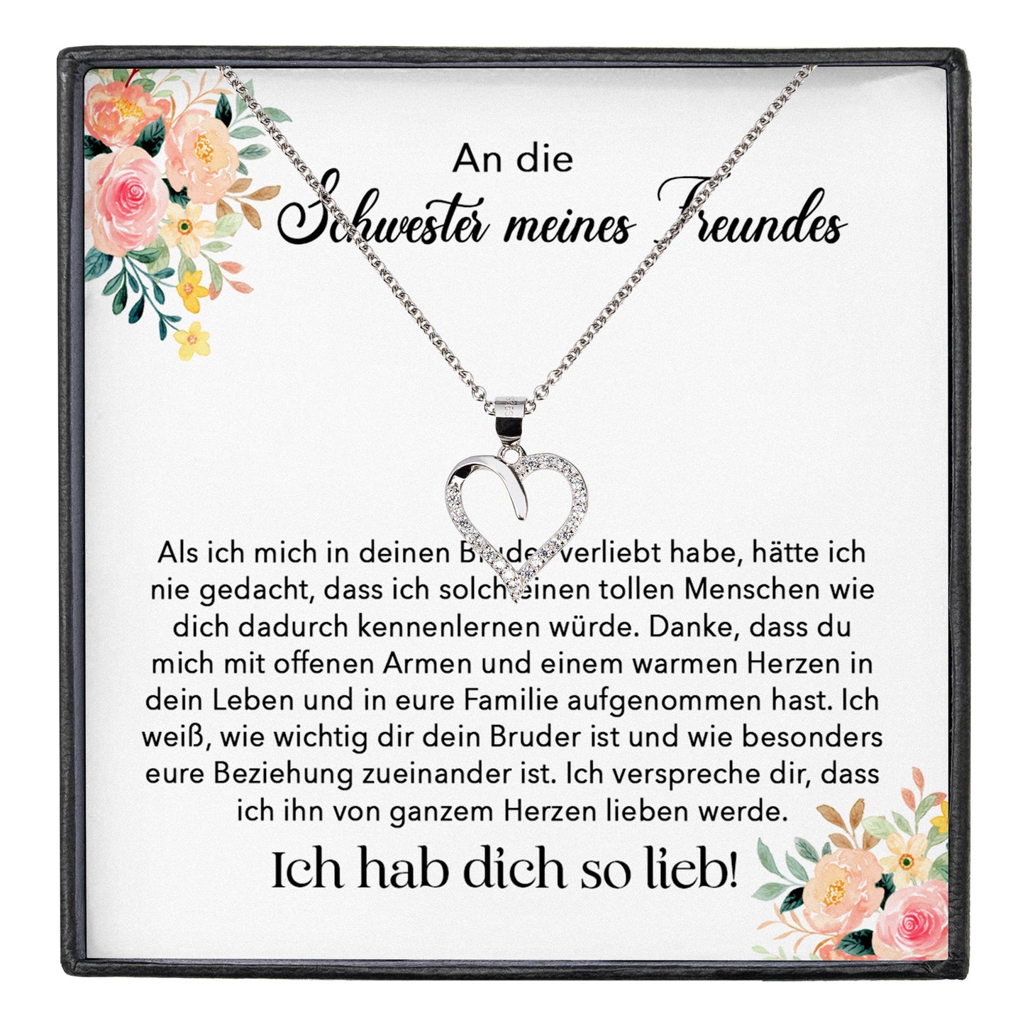 22Feels® Schwester meines Freundes Geschenk Silber 925/000 Herz Halskette mit Karte Mädchen Frauen Schmuck Valentinstag Geburtstag Weihnachten-Schmuck mit Botschaftskarte - Herz21-22Feels