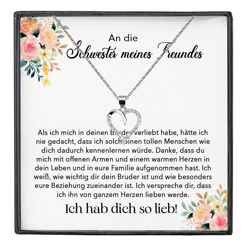 22Feels® Schwester meines Freundes Geschenk Silber 925/000 Herz Halskette mit Karte Mädchen Frauen Schmuck Valentinstag Geburtstag Weihnachten-Schmuck mit Botschaftskarte - Herz21-22Feels