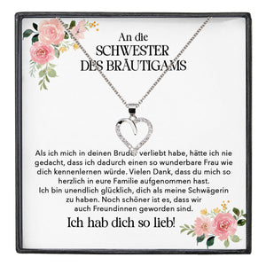 22Feels® Schwester des Bräutigams Geschenk von Braut Silber 925/000 Herz Halskette Frauen Schmuck Schwägerin Hochzeit Damen Collier mit Steinen-Schmuck mit Botschaftskarte - Herz21-22Feels