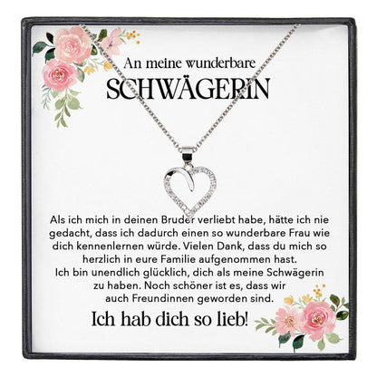 22Feels® Wunderbare Schwägerin Geschenk Silber 925 Herz Halskette mit Karte Frauen Schmuck Damen Collier Hochzeit Geburtstag Weihnachten Zirkonia-Steine-Schmuck mit Botschaftskarte - Herz21-22Feels