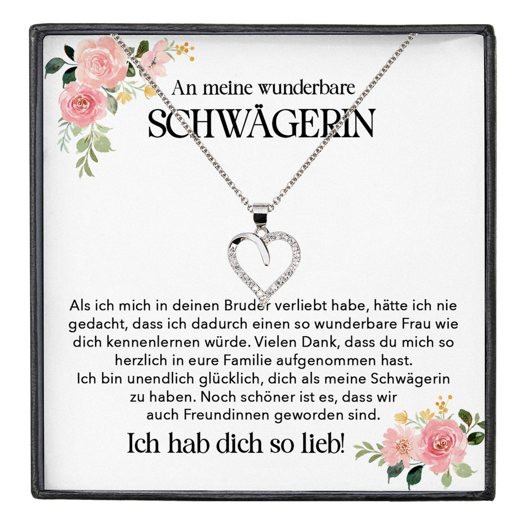 22Feels® Wunderbare Schwägerin Geschenk Silber 925 Herz Halskette mit Karte Frauen Schmuck Damen Collier Hochzeit Geburtstag Weihnachten Zirkonia-Steine-Schmuck mit Botschaftskarte - Herz21-22Feels