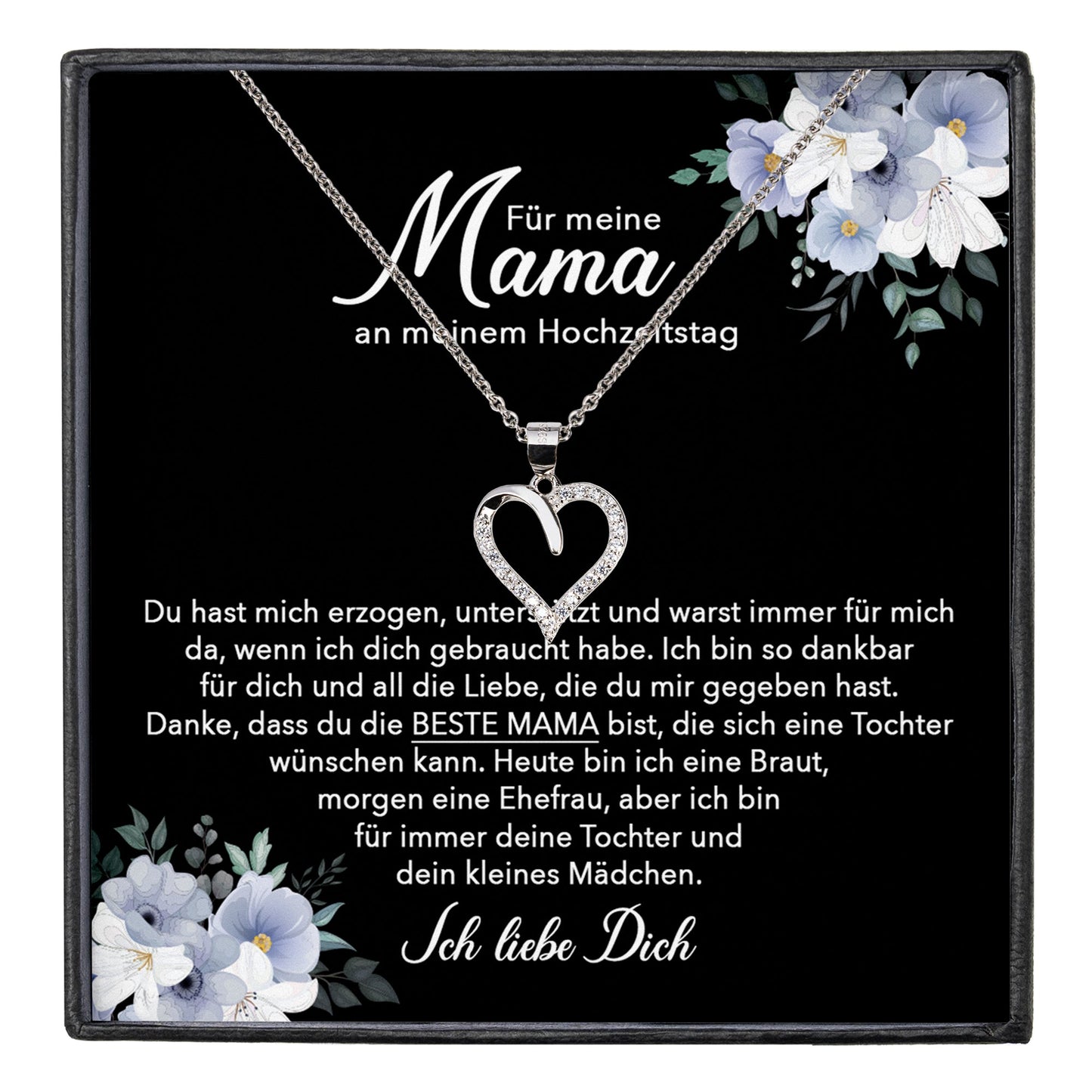 22Feels® Brautmutter Geschenk von Braut Silber 925/000 Herz Halskette Karte Frauen Schmuck Hochzeit Meine Mutter Damen Collier mit 23 Steinen-Schmuck mit Botschaftskarte - Herz21-22Feels