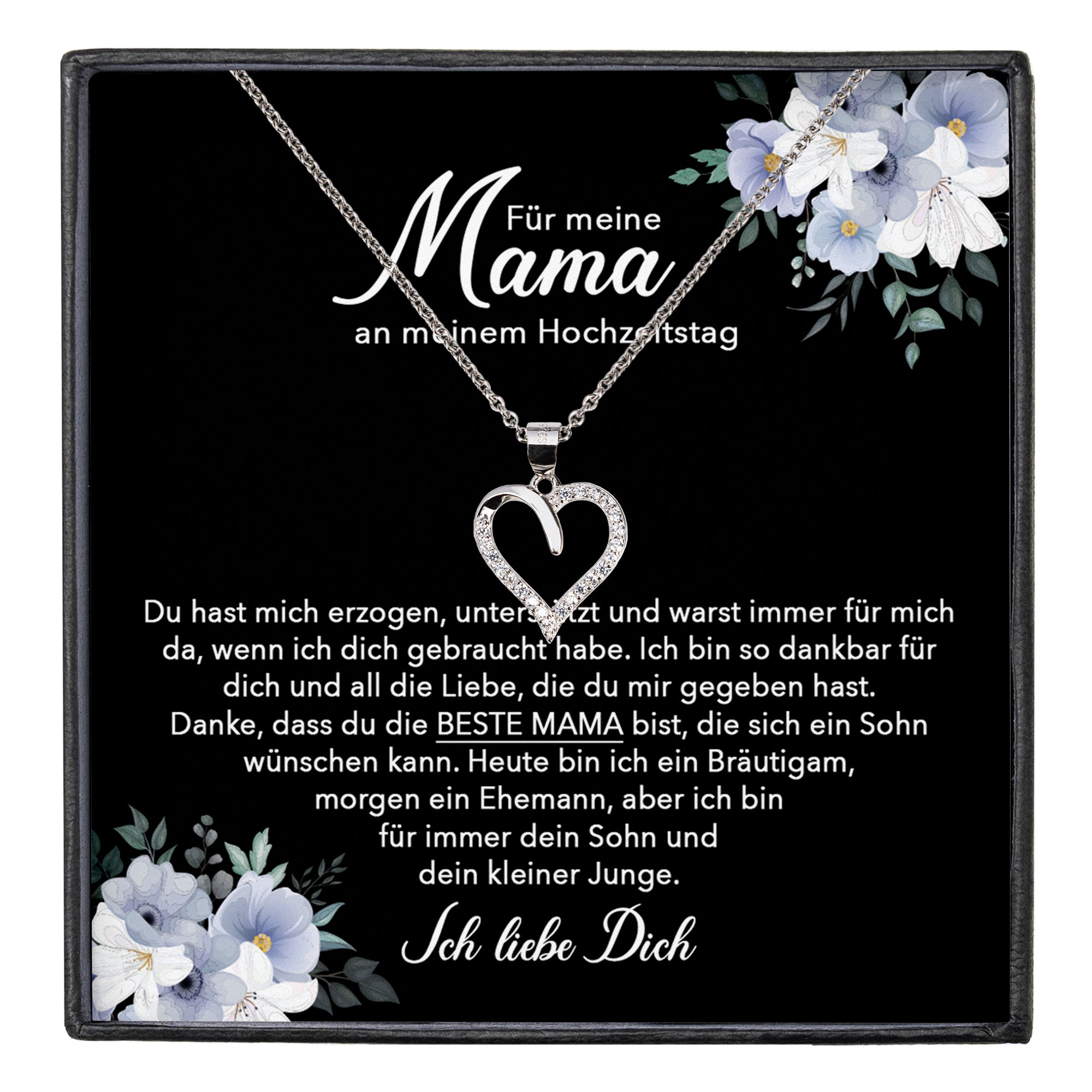 22Feels® Mutter des Bräutigams Geschenk von Sohn Silber 925/000 Herz Halskette Karte Frauen Schmuck Hochzeit Meine Mama Damen Collier 23 Steinen-Schmuck mit Botschaftskarte - Herz21-22Feels