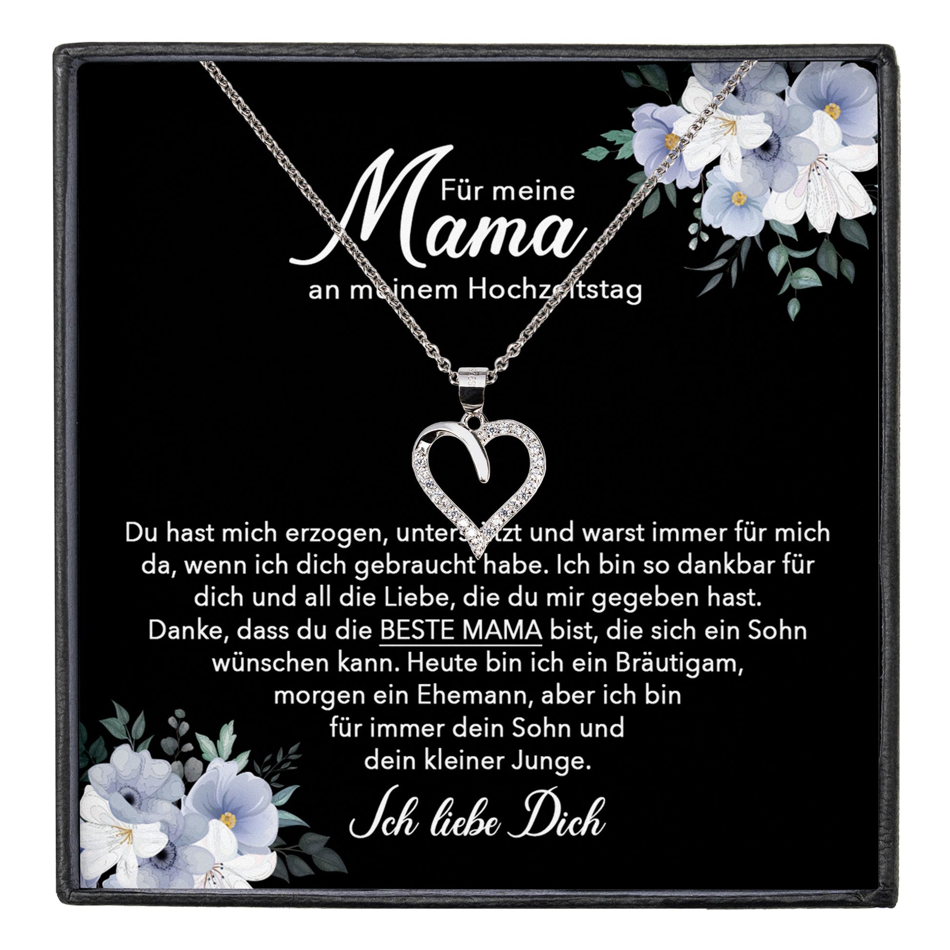 22Feels® Mutter des Bräutigams Geschenk von Sohn Silber 925/000 Herz Halskette Karte Frauen Schmuck Hochzeit Meine Mama Damen Collier 23 Steinen-Schmuck mit Botschaftskarte - Herz21-22Feels