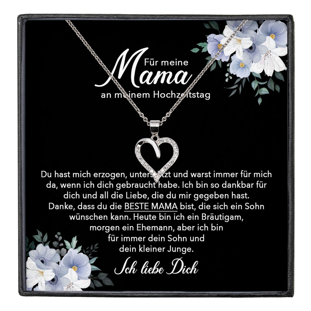 22Feels® Mutter des Bräutigams Geschenk von Sohn Silber 925/000 Herz Halskette Karte Frauen Schmuck Hochzeit Meine Mama Damen Collier 23 Steinen-Schmuck mit Botschaftskarte - Herz21-22Feels