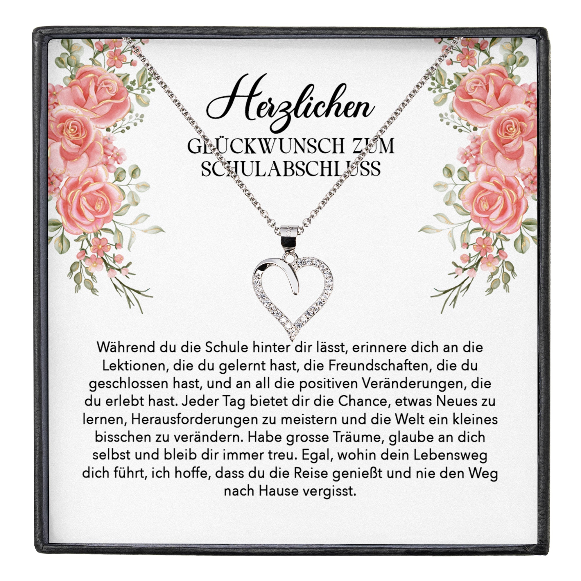 22Feels® Schulabschluss Geschenk Mädchen Silber 925 Herz Halskette mit Karte Abiturientin Glückwunsch Frauen Schmuck Realschule Gymnasium-Schmuck mit Botschaftskarte - Herz21-22Feels