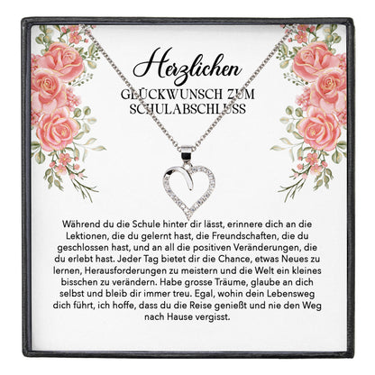 22Feels® Schulabschluss Geschenk Mädchen Silber 925 Herz Halskette mit Karte Abiturientin Glückwunsch Frauen Schmuck Realschule Gymnasium-Schmuck mit Botschaftskarte - Herz21-22Feels
