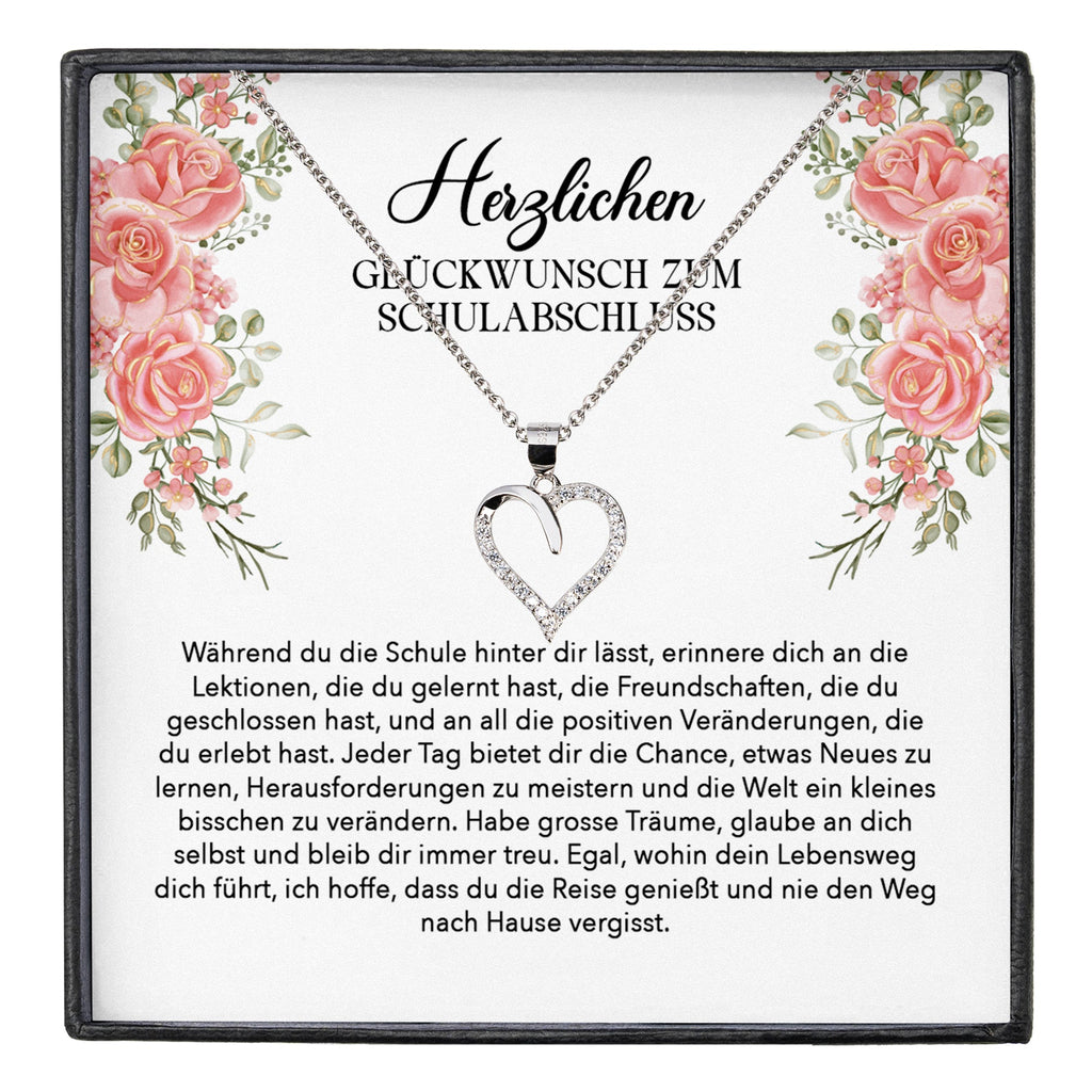 22Feels® Schulabschluss Geschenk Mädchen Silber 925 Herz Halskette mit Karte Abiturientin Glückwunsch Frauen Schmuck Realschule Gymnasium-Schmuck mit Botschaftskarte - Herz21-22Feels