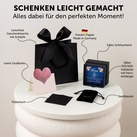 22Feels® Mama Geschenk von Tochter Silber 925/000 Herz Halskette Muttertag Frauen Schmuck mit Karte Mutter Geburtstag Weihnachten Damen Collier-Schmuck mit Botschaftskarte - Herz21-22Feels