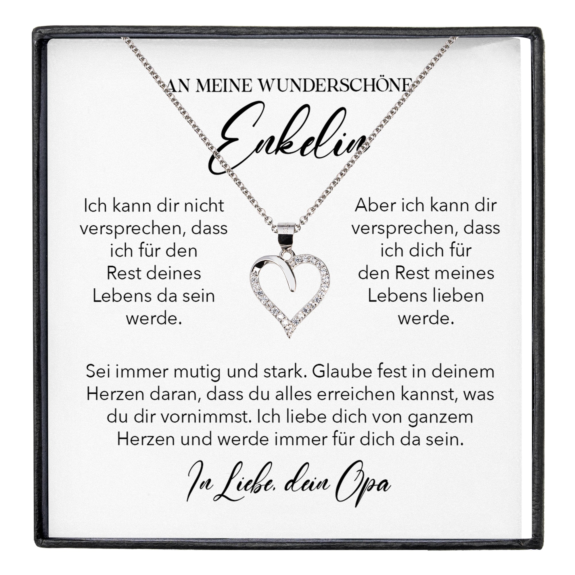 22Feels® Enkelin Geschenk von Opa Silber 925/000 Herz Halskette mit Karte Mädchen Frauen Schmuck Enkelkind Geburtstag Damen Weihnachten Firmung Konfirmation-Schmuck mit Botschaftskarte - Herz21-22Feels