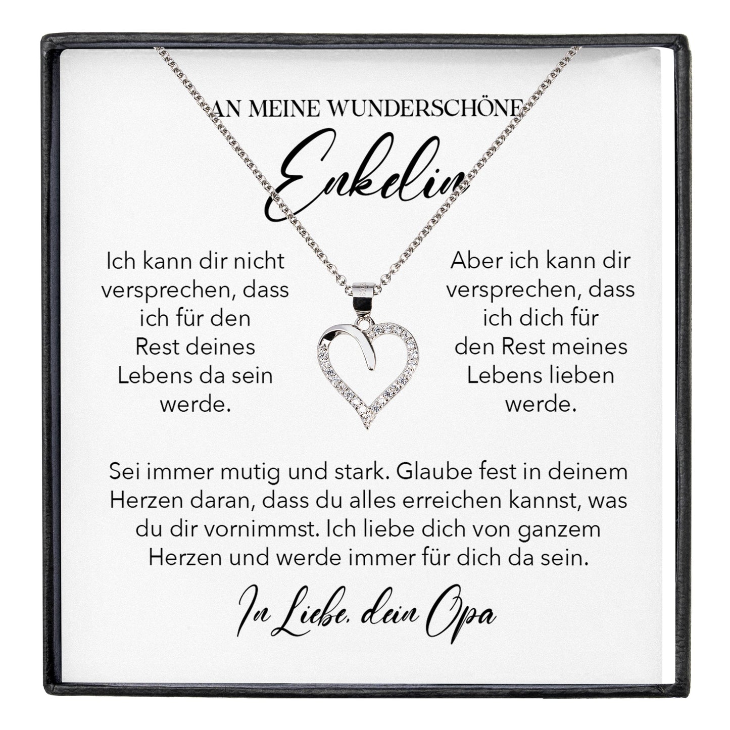 22Feels® Enkelin Geschenk von Opa Silber 925/000 Herz Halskette mit Karte Mädchen Frauen Schmuck Enkelkind Geburtstag Damen Weihnachten Firmung Konfirmation-Schmuck mit Botschaftskarte - Herz21-22Feels