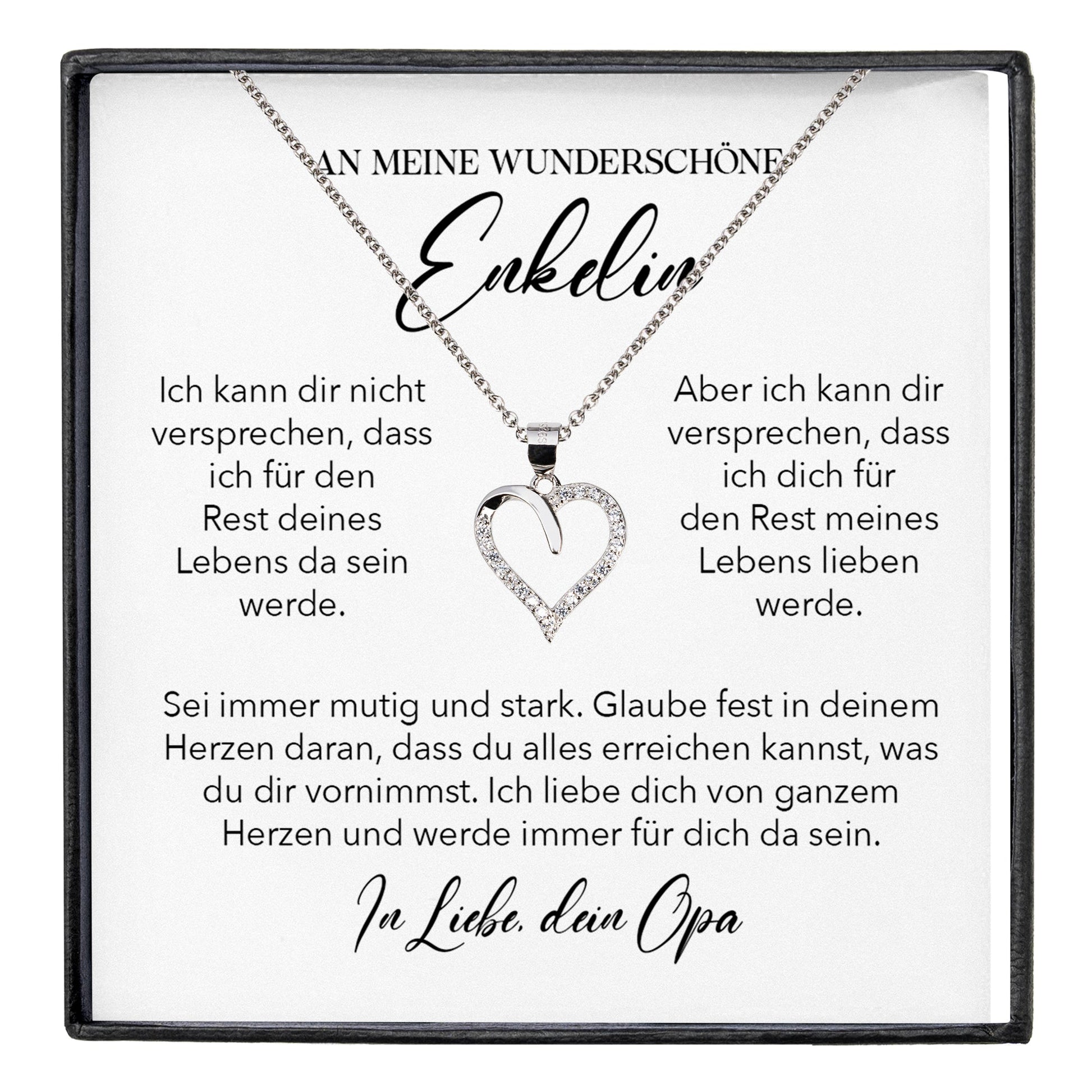 22Feels® Enkelin Geschenk von Opa Silber 925/000 Herz Halskette mit Karte Mädchen Frauen Schmuck Enkelkind Geburtstag Damen Weihnachten Firmung Konfirmation-Schmuck mit Botschaftskarte - Herz21-22Feels