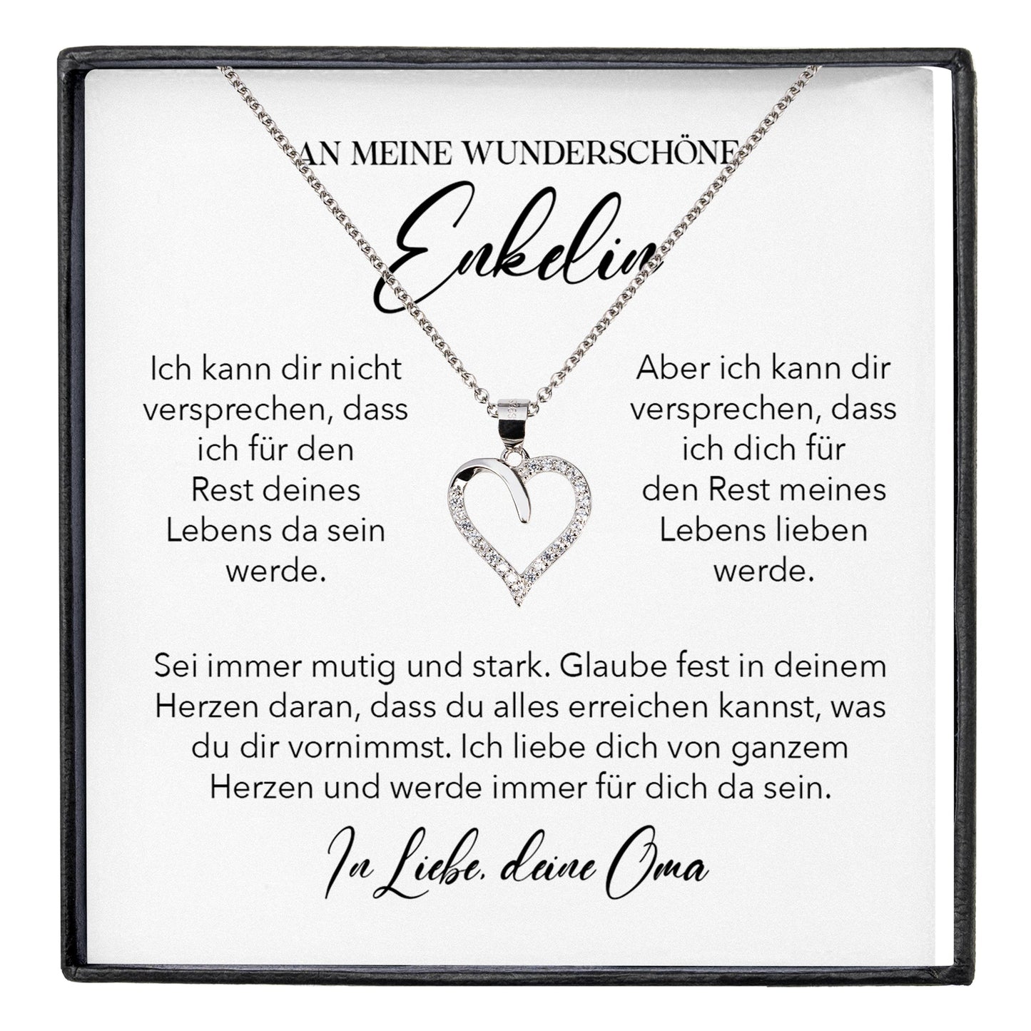 22Feels® Enkelin Geschenk von Oma Silber 925/000 Herz Halskette mit Karte Mädchen Frauen Schmuck Enkelkind Geburtstag Damen Weihnachten Firmung Konfirmation-Schmuck mit Botschaftskarte - Herz21-22Feels