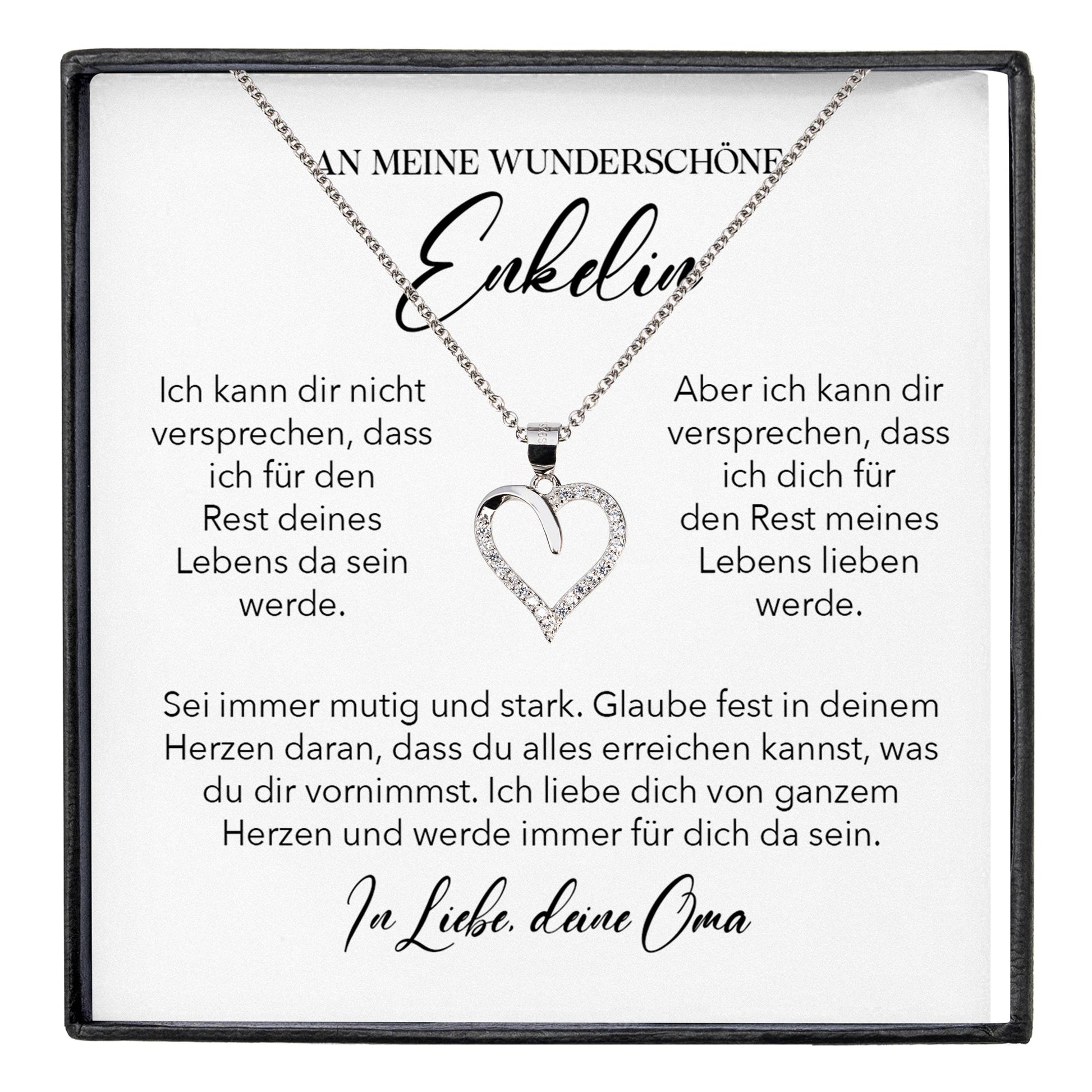 22Feels® Enkelin Geschenk von Oma Silber 925/000 Herz Halskette mit Karte Mädchen Frauen Schmuck Enkelkind Geburtstag Damen Weihnachten Firmung Konfirmation-Schmuck mit Botschaftskarte - Herz21-22Feels