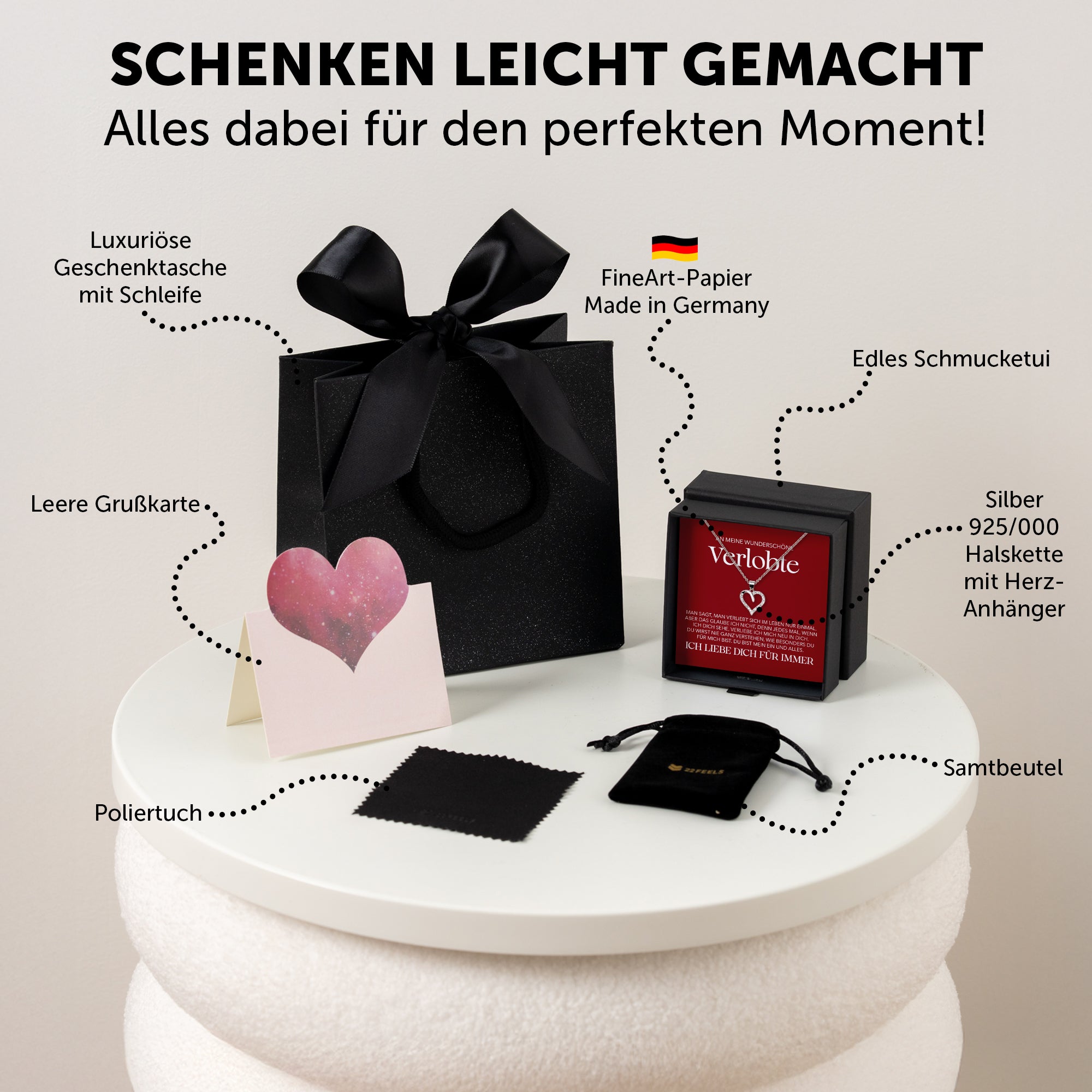 22Feels® An Meine Wunderschöne Verlobte Geschenk Silber 925/000 Herz Halskette mit Karte Frauen Schmuck Ich Liebe Dich Verlobung Valentinstag Hochzeitsplanung-Schmuck mit Botschaftskarte - Herz21-22Feels