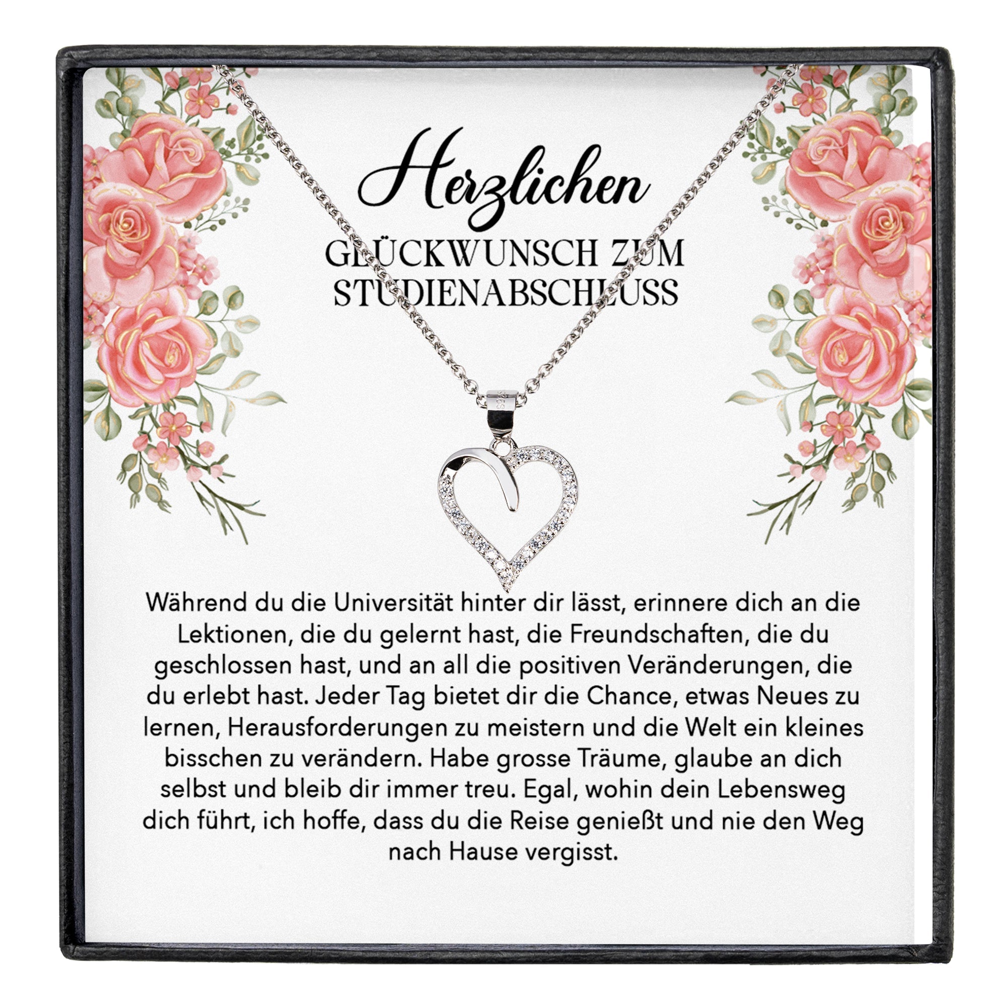 22Feels® Studienabschluss Geschenk Silber 925 Herz Halskette mit Karte Uni Studentin Glückwunsch Frauen Schmuck Bachelor Master Doktortitel Absolvia-Schmuck mit Botschaftskarte - Herz21-22Feels