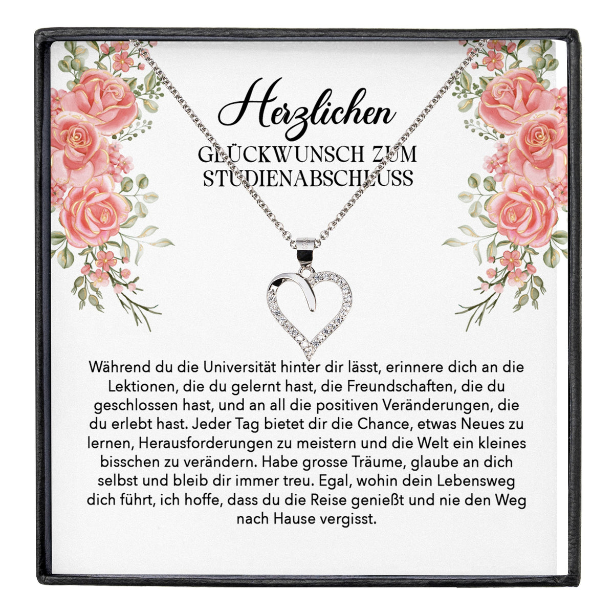 22Feels® Studienabschluss Geschenk Silber 925 Herz Halskette mit Karte Uni Studentin Glückwunsch Frauen Schmuck Bachelor Master Doktortitel Absolvia-Schmuck mit Botschaftskarte - Herz21-22Feels