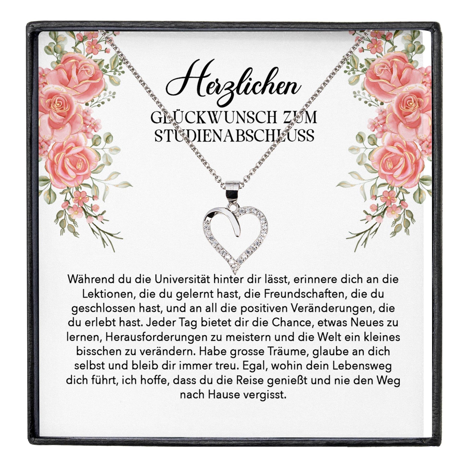 22Feels® Studienabschluss Geschenk Silber 925 Herz Halskette mit Karte Uni Studentin Glückwunsch Frauen Schmuck Bachelor Master Doktortitel Absolvia-Schmuck mit Botschaftskarte - Herz21-22Feels