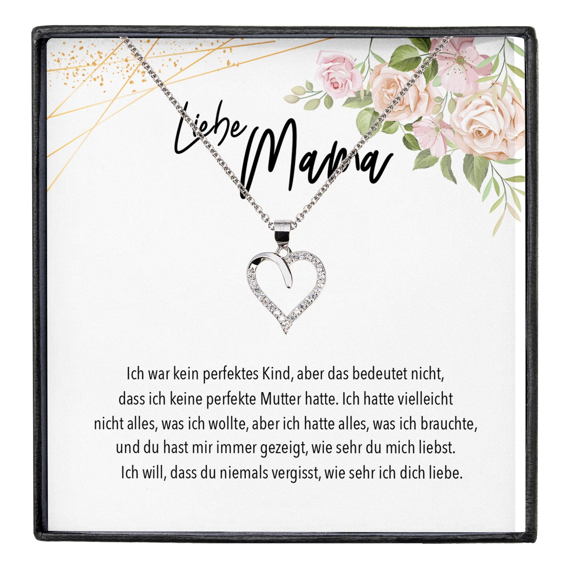 22Feels® Liebe Mama Geschenk Silber 925/000 Herz Halskette Muttertag Frauen Schmuck mit Karte Mutter Geburtstag Weihnachten Damen Collier Eltern-Schmuck mit Botschaftskarte - Herz21-22Feels