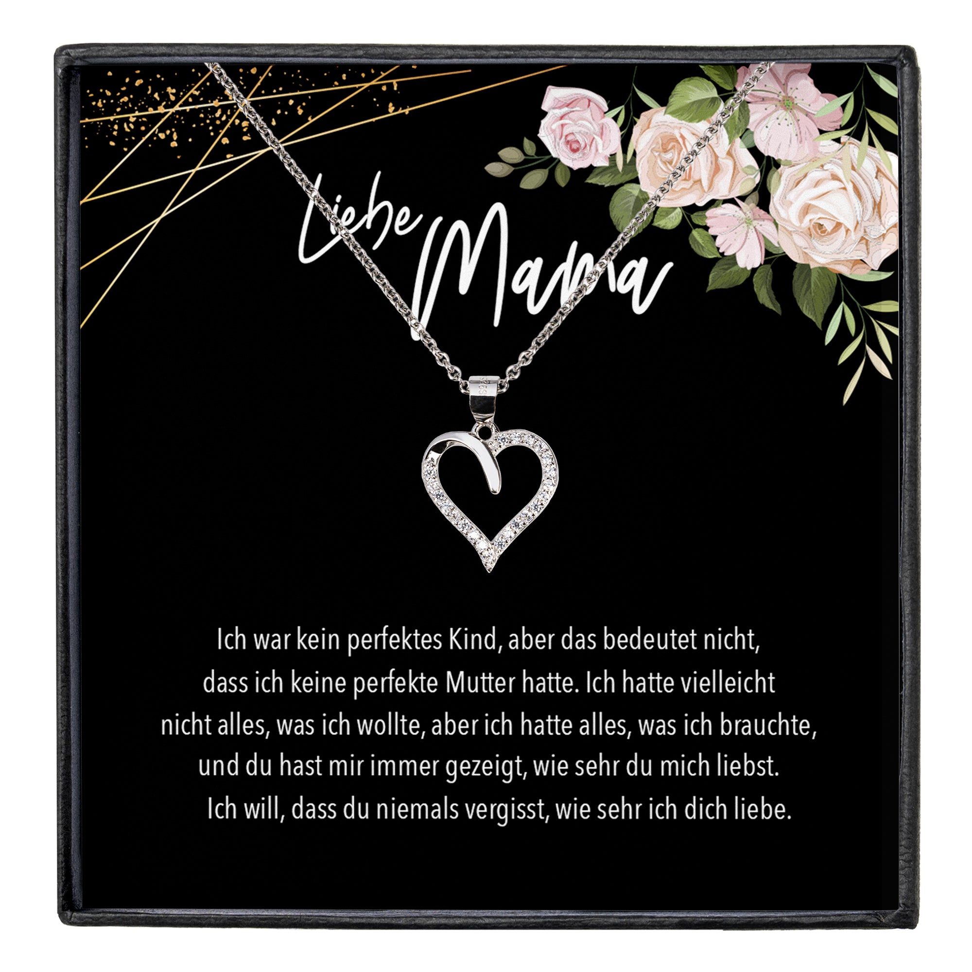 22Feels® Liebe Mama Geschenk Silber 925/000 Herz Halskette Muttertag Frauen Schmuck mit Karte Mutter Geburtstag Weihnachten Damen Collier Eltern-Schmuck mit Botschaftskarte - Herz21-22Feels