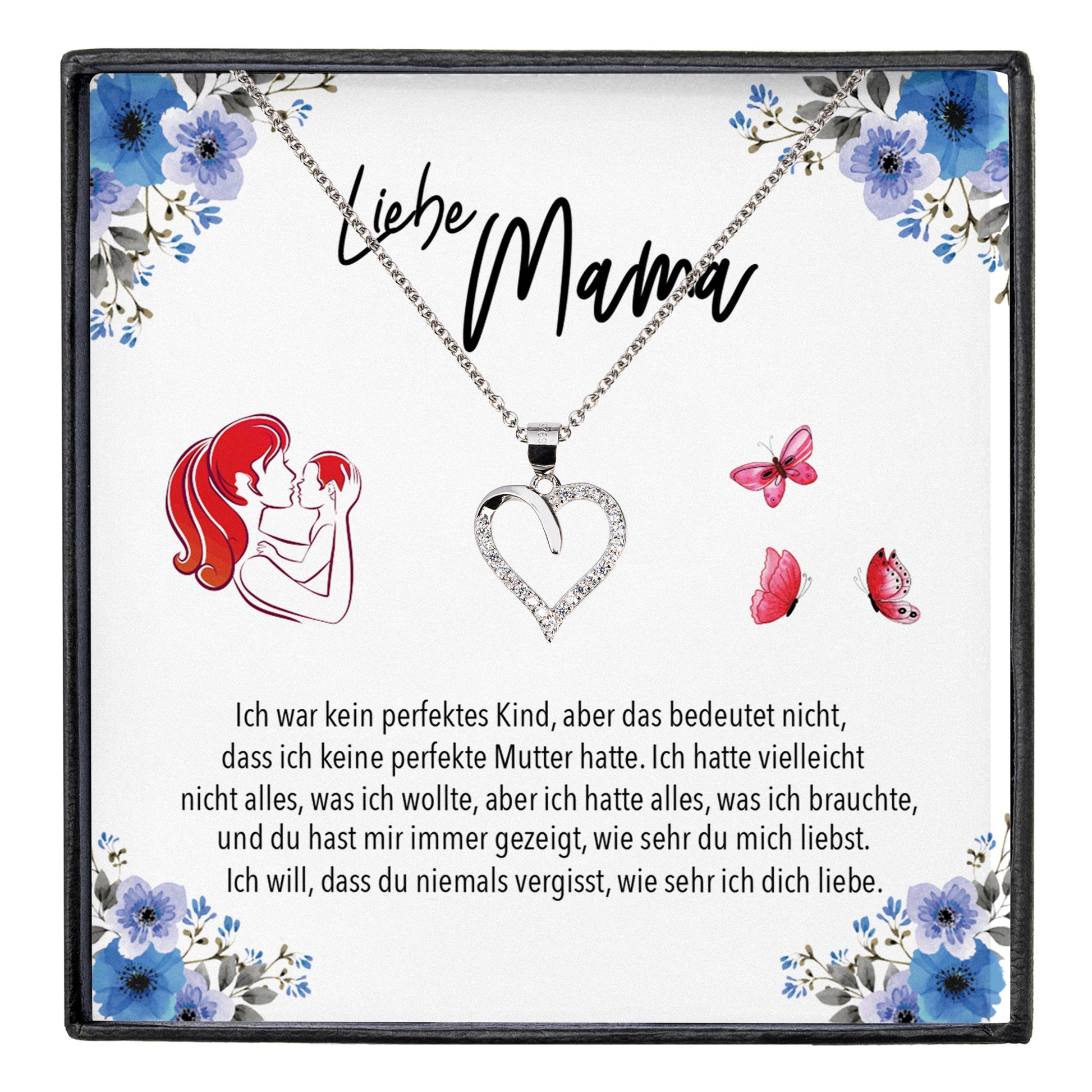 22Feels® Liebe Mama Geschenk Silber 925/000 Herz Halskette Muttertag Frauen Schmuck mit Karte Mutter Geburtstag Weihnachten Damen Collier Eltern-Schmuck mit Botschaftskarte - Herz21-22Feels