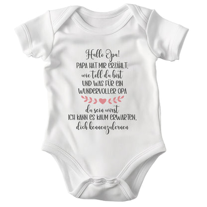 Unisex Babybody Hallo Opa Kurzarm BIO-Baumwolle Weiss Strampler Babyparty Geschenk Babshower Schlupfkragen Weicher Einteiler für Neugeborene Babys-Baby Body-22Feels