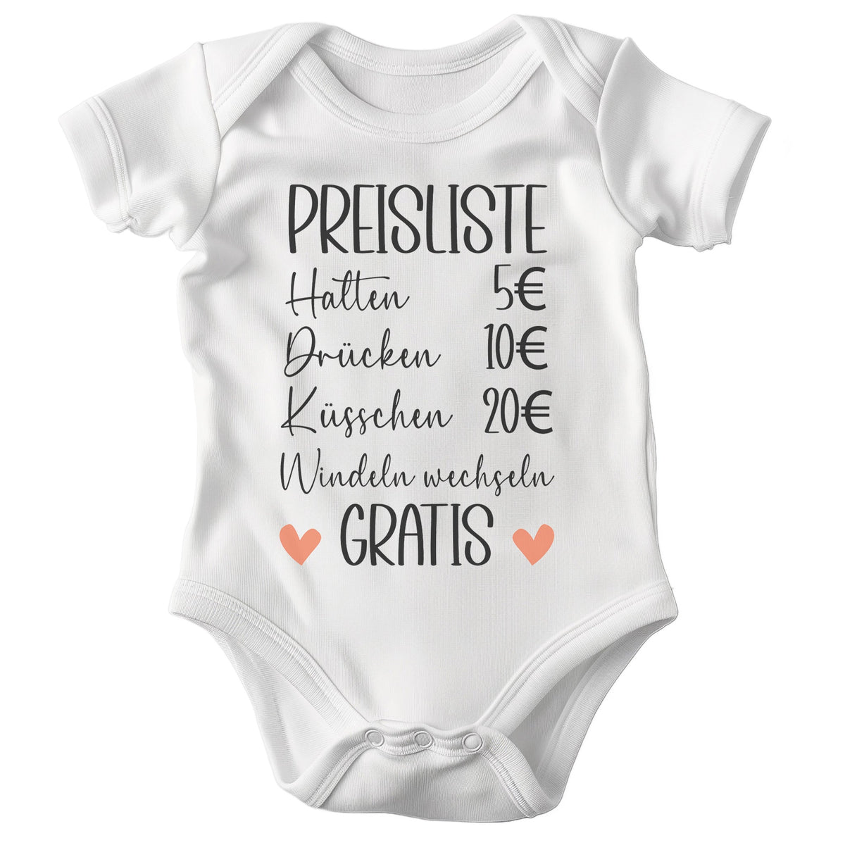 Unisex Babybody Lustig Preisliste Kurzarm BIO-Baumwolle Weiss Strampler Babyparty Geschenk Babshower Schlupfkragen Weicher Einteiler für Neugeborene Babys-Baby Body-22Feels