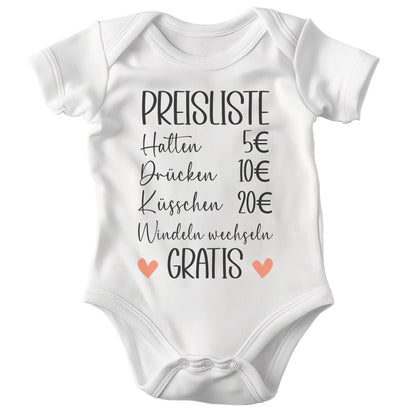 Unisex Babybody Lustig Preisliste Kurzarm BIO-Baumwolle Weiss Strampler Babyparty Geschenk Babshower Schlupfkragen Weicher Einteiler für Neugeborene Babys-Baby Body-22Feels