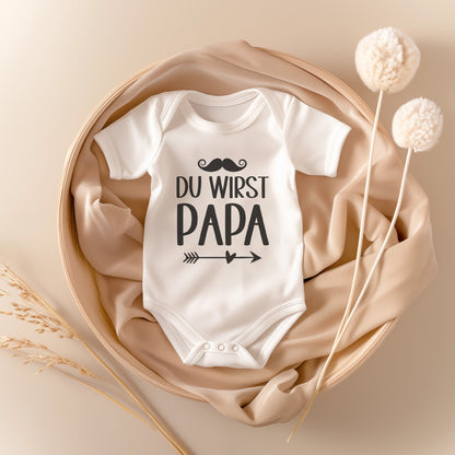 Unisex Babybody Du Wirst Papa Kurzarm BIO-Baumwolle Weiss Strampler Babyparty Geschenk Babshower Schlupfkragen Weicher Einteiler für Neugeborene Babys-Baby Body-22Feels
