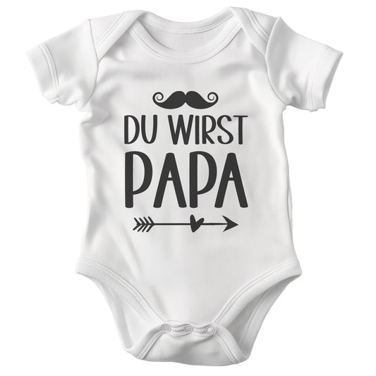 Unisex Babybody Du Wirst Papa Kurzarm BIO-Baumwolle Weiss Strampler Babyparty Geschenk Babshower Schlupfkragen Weicher Einteiler für Neugeborene Babys-Baby Body-22Feels