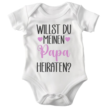 Mädchen Babybody Willst du meinen Papa heiraten? Kurzarm BIO-Baumwolle Weiss Strampler Babyparty Geschenk Babshower Schlupfkragen Weicher Einteiler für Neugeborene Babys-Baby Body-22Feels