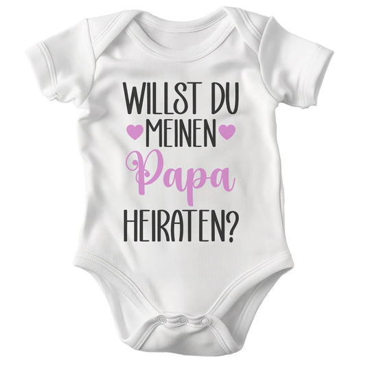 Mädchen Babybody Willst du meinen Papa heiraten? Kurzarm BIO-Baumwolle Weiss Strampler Babyparty Geschenk Babshower Schlupfkragen Weicher Einteiler für Neugeborene Babys-Baby Body-22Feels