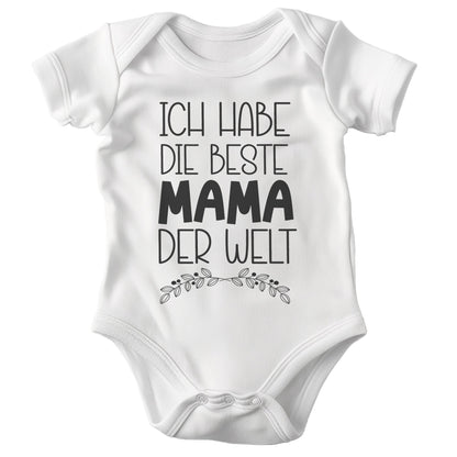 Unisex Babybody Kurzarm Beste Mama der Welt BIO-Baumwolle Weiss Strampler Babyparty Geschenk Babshower Schlupfkragen Weicher Einteiler für Neugeborene Babys-Baby Body-22Feels